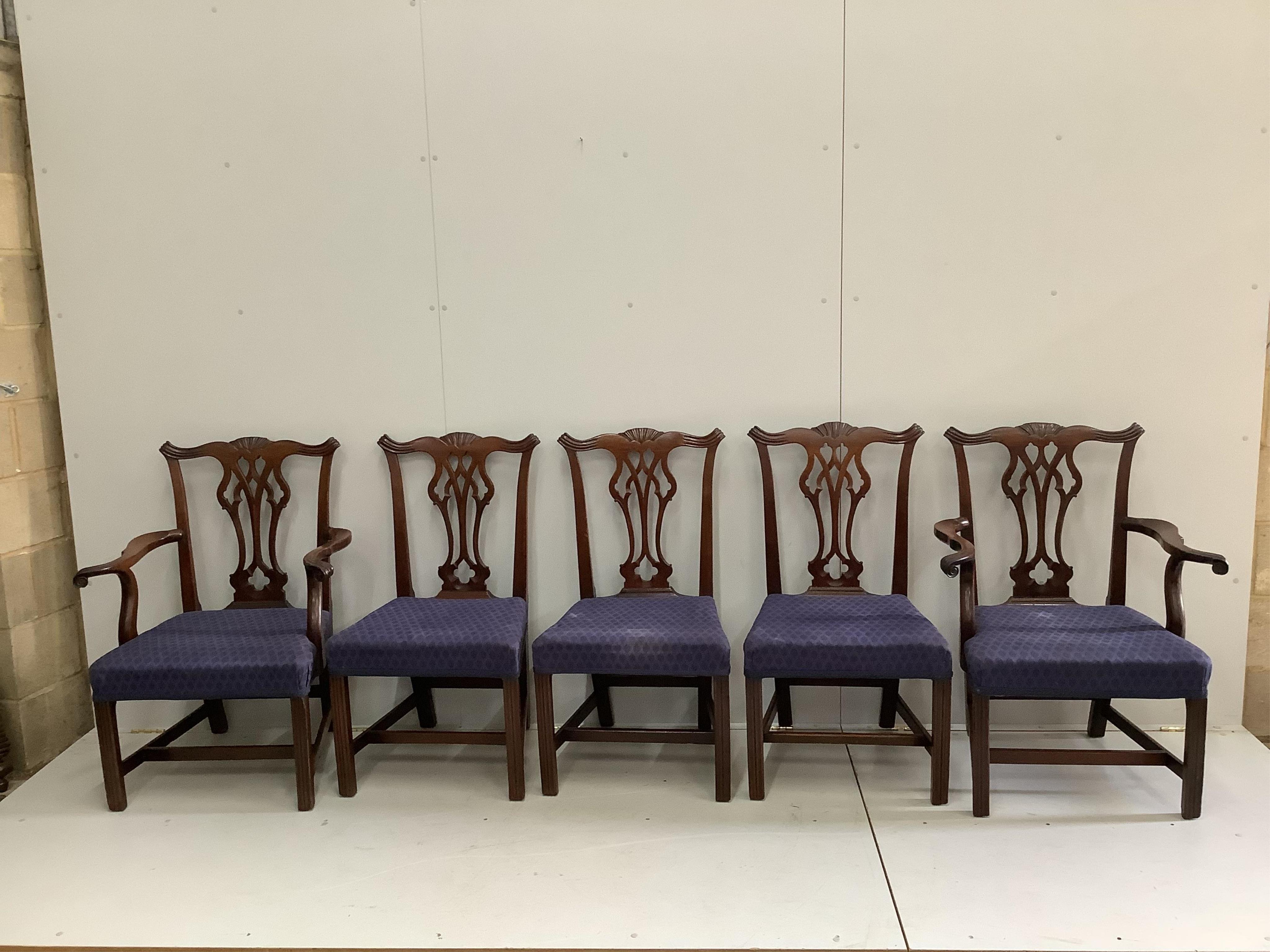 A set of ten Chippendale Revival dining chairs, two with arms. Condition - good